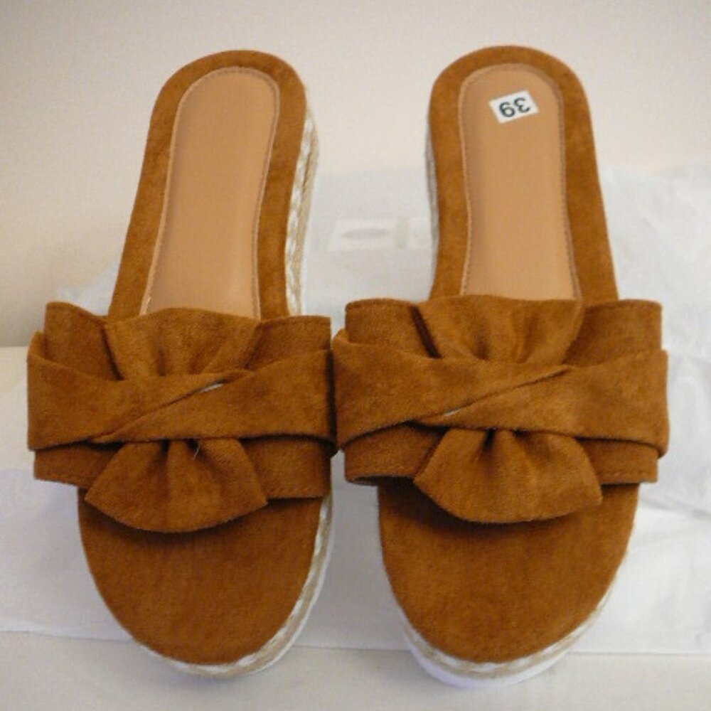 StyleWe Women's Cocoa Brown Slip On Low Wedge Platform Sandals-US 8.5, EUR 39